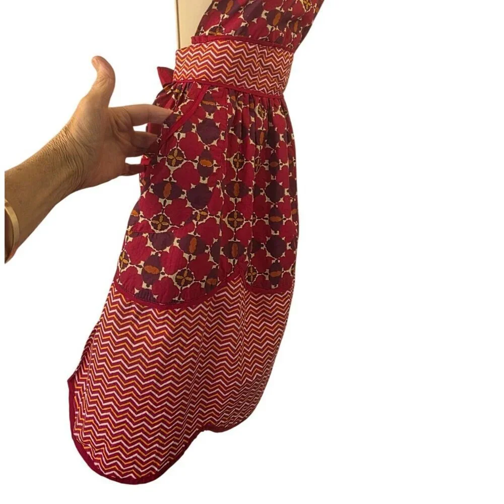Simply EnVogue Wine Red Cotton Apron Women OS 3D Florette Applique Retro Kitchen
